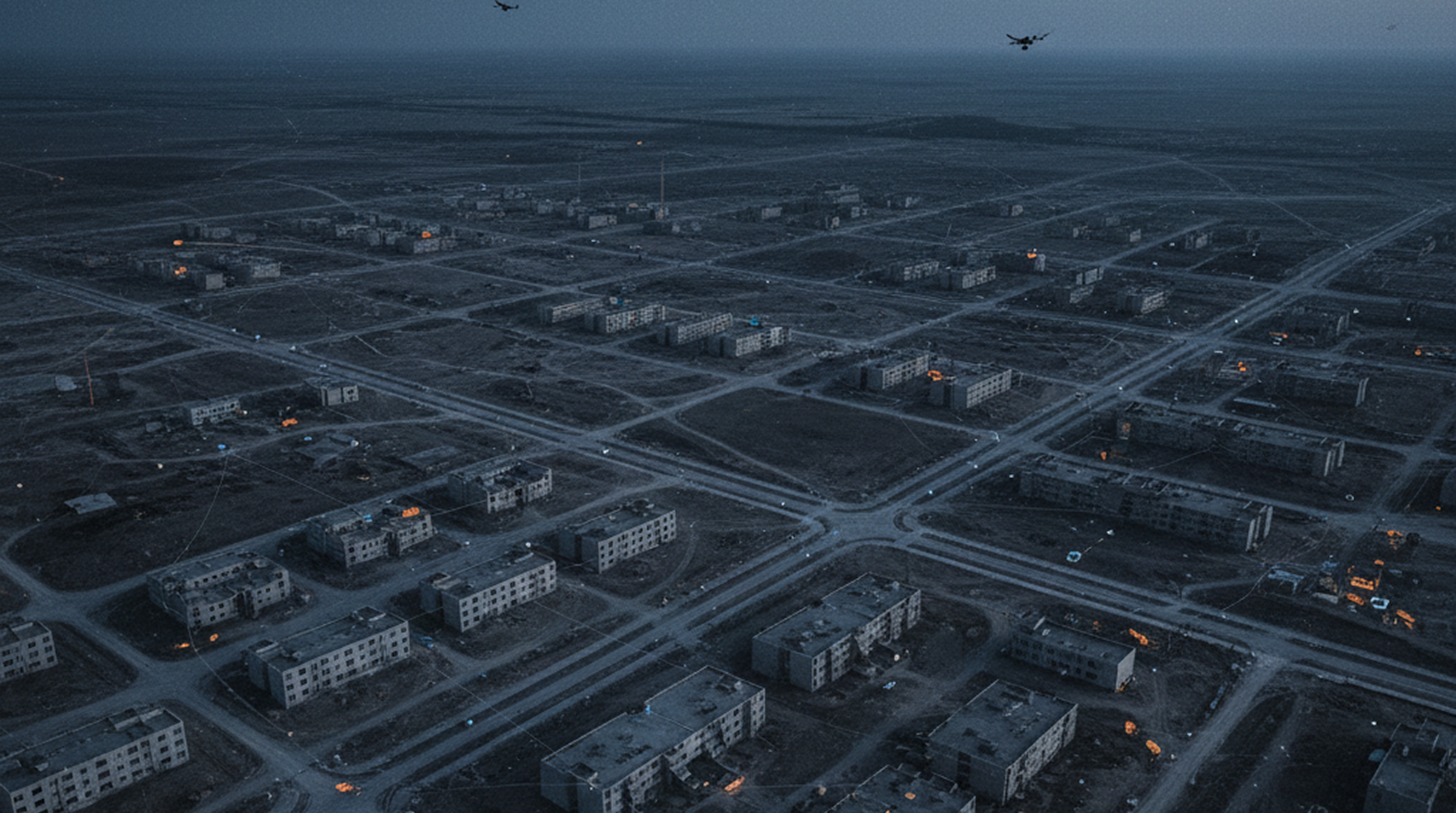 Aerial view of a village and surrounding landscape with roads, buildings, and scattered signals, illustrating **“The New Intelligence Supply Chain: Why Battlefield Data Is Becoming Strategic Infrastructure”** and the role of battlefield data, surveillance, and intelligence infrastructure in modern warfare.