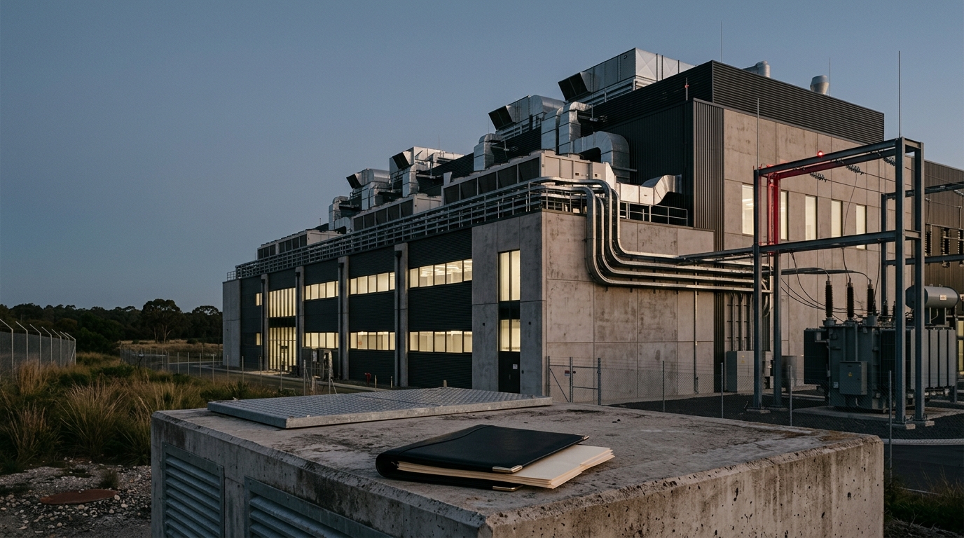 Larry Ellison Oracle share sale decision represented by a modern data centre exterior and financial documents, highlighting Oracle’s growing AI infrastructure investment.